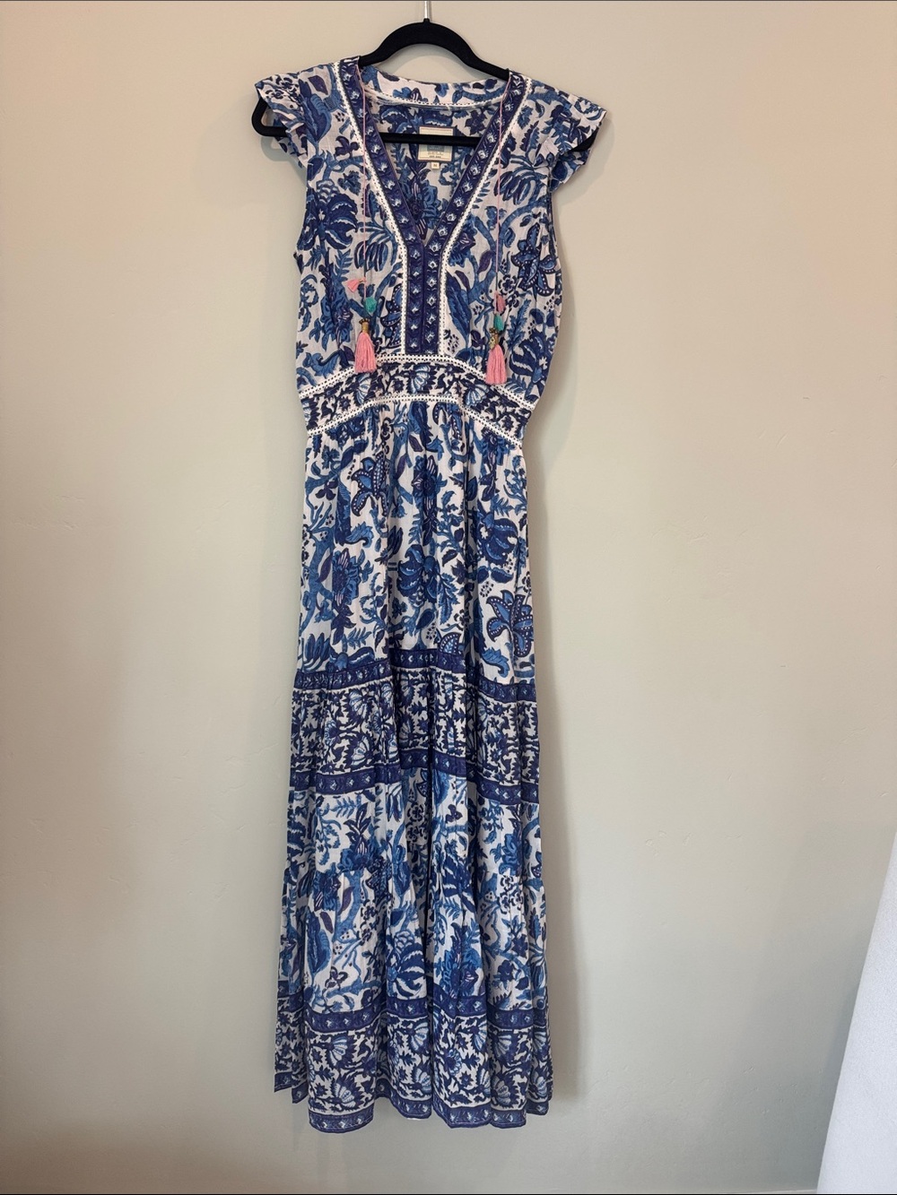Bell by Alicia Bell, Blue & White Floral V-Neck Maxi Dress